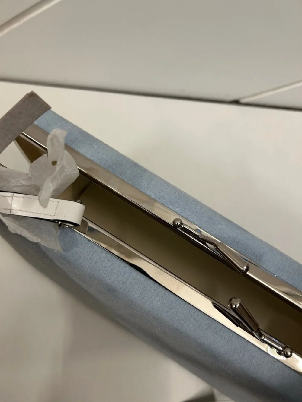 Barneys New York Elegant Light Blue Suede Top-Handle Clutch - Picture 3 of 5